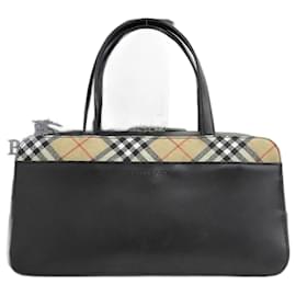 Burberry-Leather Nova Check Handbag-Black