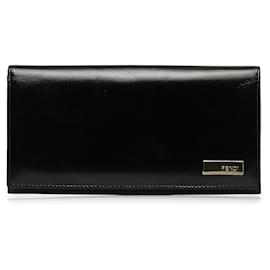 Fendi-Fendi Black Leather Long Wallet-Schwarz