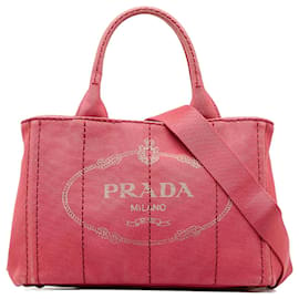 Prada-Prada Pink Canapa Logo Satchel-Pink