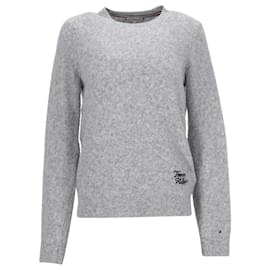 Tommy Hilfiger-Tommy Hilfiger Damen-Pullover mit Logo-Stickerei und Rundhalsausschnitt aus grauem Nylon-Grau
