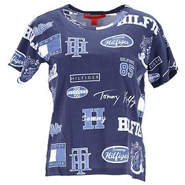 Tommy Hilfiger Camiseta de algodón con estampado de logo para mujer Azul