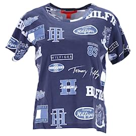 Tommy Hilfiger-T-shirt da donna con stampa logo in cotone-Blu