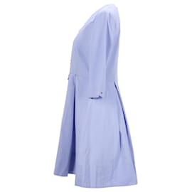 Tommy Hilfiger-Vestido feminino Oxford de algodão com babados-Azul,Azul claro