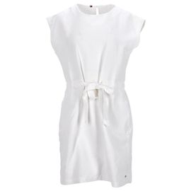 Tommy Hilfiger Damen-Taillenbindekleid aus Ecru-Baumwolle Weiß Roh
