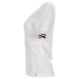 Tommy Hilfiger-Womens Mesh Embroidered Crew Neck Jumper-White
