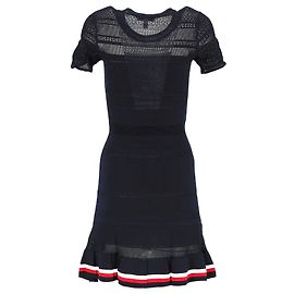 Tommy Hilfiger Damen besticktes Kurzarm-Pulloverkleid aus marineblauer Viskose Marineblau