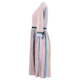 Tommy Hilfiger-Vestido feminino listrado plissado Tommy Hilfiger em poliéster multicolorido-Multicor