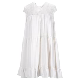 Tommy Hilfiger-Tommy Hilfiger Damen ärmelloses Spitzen-Stickerei-Logo-Kleid aus weißem Polyester-Weiß