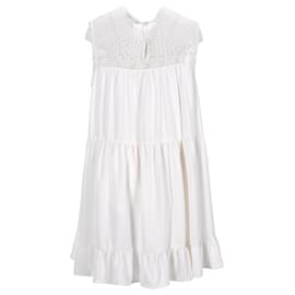 Tommy Hilfiger-Tommy Hilfiger Damen ärmelloses Spitzen-Stickerei-Logo-Kleid aus weißem Polyester-Weiß