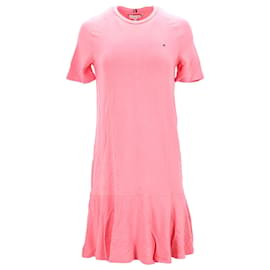 Tommy Hilfiger-Abito T-shirt da donna con orlo arricciato Tommy Hilfiger in viscosa rosa-Rosa