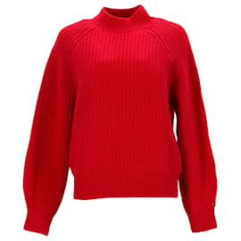 Tommy Hilfiger-Jersey Tommy Hilfiger para mujer con cuello alto simulado y manga globo en lana roja-Roja