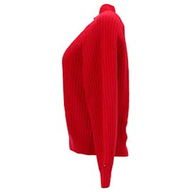Tommy Hilfiger-Tommy Hilfiger Pull à col roulé et manches ballon pour femme en laine rouge-Rouge