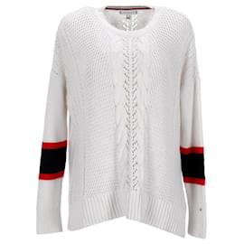 Tommy Hilfiger-Tommy Hilfiger Damen-Pullover mit entspannter Passform aus weißer Baumwolle-Weiß