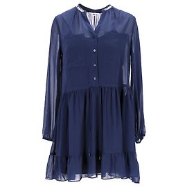 Tommy Hilfiger Womens Sheer Tiered A Line Dress in Blue Polyester Blue