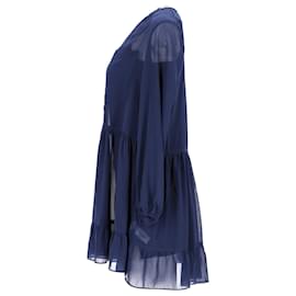 Tommy Hilfiger-Vestido feminino Tommy Hilfiger transparente em camadas em poliéster azul-Azul