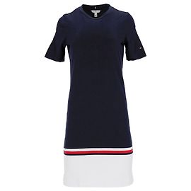 Tommy Hilfiger Damen-Farbblockkleid mit Rundhalsausschnitt aus marineblauer Baumwolle Marineblau