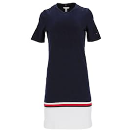 Tommy Hilfiger-Tommy Hilfiger Womens Colour Blocked Crew Neck Dress in Navy Blue Cotton-Navy blue