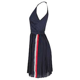 Tommy Hilfiger-Tommy Hilfiger Womens High Neck Pleated Satin Dress in Navy Blue Polyester-Navy blue