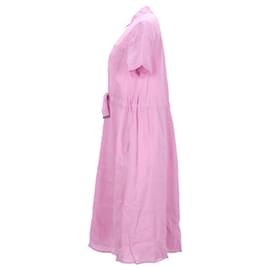 Tommy Hilfiger-Vestido midi feminino de linho Tommy Hilfiger em linho rosa-Rosa