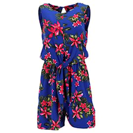Tommy Hilfiger-Tommy Hilfiger Womens Tropical Print Tie Front Playsuit in Blue Polyester-Blue