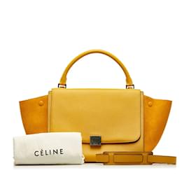 Céline-Bolsa trapézio de couro e camurça-Amarelo