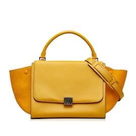 Céline-Sac à main trapèze en cuir et suède-Jaune