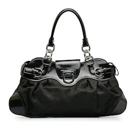 Salvatore Ferragamo-Gancini Denim Handbag  AF-21 8431-Black