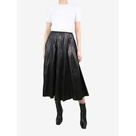 Gucci-Black pleated leather midi skirt - size UK 10-Black