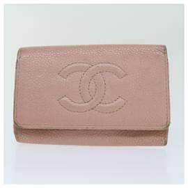 Chanel-Portafoglio con custodia per portachiavi CHANEL in pelle 3Imposta Rosa Beige CC Auth bs9354-Rosa,Beige