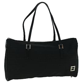 Fendi-FENDI Zucchino Canvas Tote Bag Black Auth 60395-Black