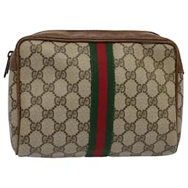 Gucci-GUCCI GG Supreme Web Sherry Line Clutch Bag Beige Red Green 98 69 Auth ar10859-Red,Beige,Green