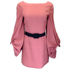 Rebecca Vallance Pink / Black Belted Textured Long Sleeved Dress Pink
