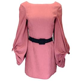 Rebecca Vallance-Rebecca Vallance Pink / Black Belted Textured Long Sleeved Dress-Pink