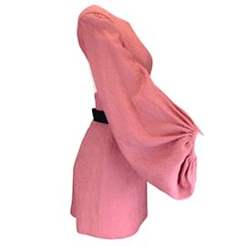 Rebecca Vallance-Rebecca Vallance Pink / Black Belted Textured Long Sleeved Dress-Pink