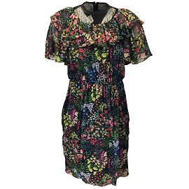 Giambattista Valli Black Multi Floral Printed Chiffon Dress Black