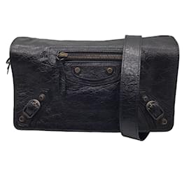 Autre Marque-Balenciaga Black Agneau Lambskin Leather Crossbody Bag-Black