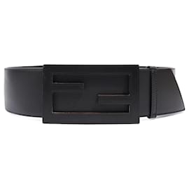 Fendi-Fendi FF Belt Black Leather 75cm 30"-Black