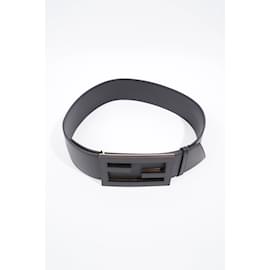 Fendi-Fendi FF Belt Black Leather 75cm 30"-Black