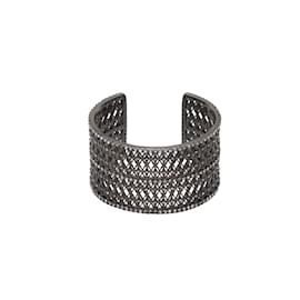 Autre Marque-Silver-tone intricate rhinestone-embellished cuff bracelet-Silvery