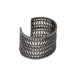Autre Marque-Silver-tone intricate rhinestone-embellished cuff bracelet-Silvery