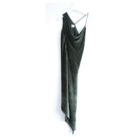 Autre Marque-Michelle Mason Olive Green Burnout Velvet Dress-Olive green
