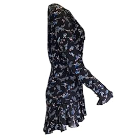 Veronica Beard-Veronica Beard Black Preston Floral Printed Long Sleeved Silk Dress-Black