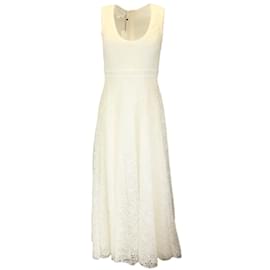 Autre Marque-Giambattista Valli White Sleeveless Embroidered Lace Midi Dress-White