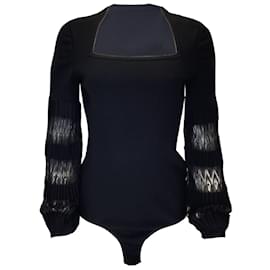Alaïa-Alaia Body noir en tricot extensible à manches longues et col carré-Noir