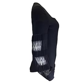 Alaïa-Body Alaia nero a maniche lunghe in maglia elasticizzata con scollo quadrato-Nero