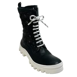 Autre Marque-Henry Beguelin Black Perforated Leather Lace Up Boots-Black