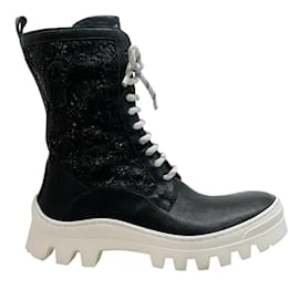 Autre Marque-Henry Beguelin Black Perforated Leather Lace Up Boots-Black