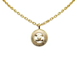 Chanel-Collier pendentif rond Chanel CC doré-Doré