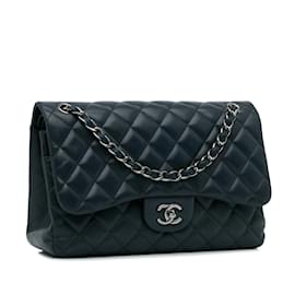 Chanel-Blue Chanel Jumbo Classic Lambskin Double Flap Shoulder Bag-Blue