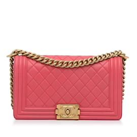 Chanel-Rosa Chanel Mittelgroße Lammleder-Jungen-Klappentasche-Pink